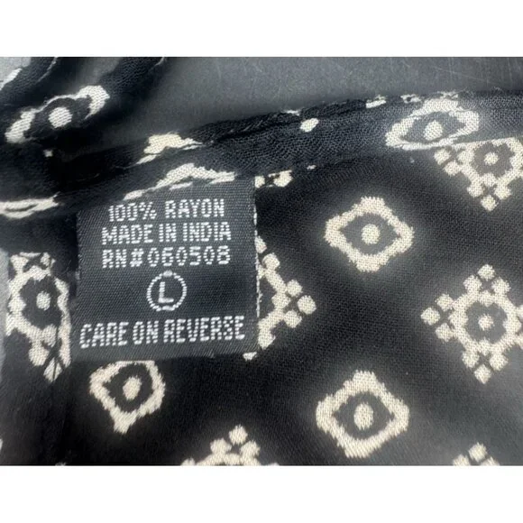 Womens Black White Bell Sleeve Mini Dress Large Boho Peasant Hippie Festival - Picture 6 of 9